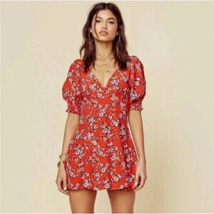 Blue Life red cherry blossom floral mini dress